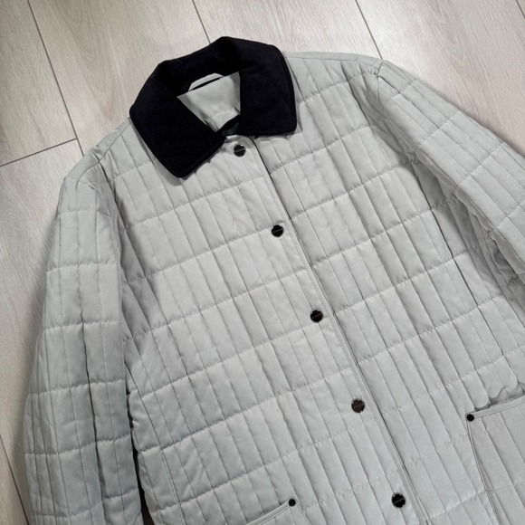 Liz Claiborne Quilted Jacket Beige Corduroy Collar Button Up Barn Coat Womens XL - Picture 1 of 12
